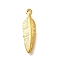 201 Stainless Steel Pendants, Feather Charms, Ion Plating(IP), Real 18K Gold Plated, 18.5x5.5x2mm, Hole: 1.2mm