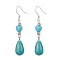 Teardrop & Heart Synthetic Turquoise Dangle Earrings, Silver Plated Brass Earring for Women, 56~57x10mm