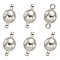 Brass Magnetic Clasps with Loops, Nickel Free, Round, Silver Color Plated, 11.5x6mm, Hole: 1.2mm