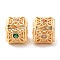 Brass Beads, Cadmium Free & Nickel Free & Lead Free, with Glass, Hollow Cube, Real 18K Gold Plated, 11x11x10mm, Hole: 1.2mm