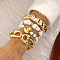 Heart Alloy & Iron & CCB Plastic & Plastic Pearl Bangles Set, Golden, Inner Diameter: 2~2-3/8 inch(5~5.9cm), 4pcs/set