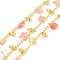 Handmade Synthetic Cherry Quartz Glass Beaded Chains, Real 18K Gold Plated Brass Twist Chains, Soldered, with Spool, Cadmium Free & Lead Free, Chain Link: 2.5x2x0.5mm, Gemstone: 7x6~10.5x4.5~mm