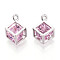 Brass Micro Pave Cubic Zirconia Charms, Cadmium Free & Nickel Free & Lead Free, Platinum, Cube, Pink, 14.5x10x12.5mm, Hole: 1.4mm