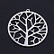 Non-Tarnish 201 Stainless Steel Pendants, Filigree Joiners Findings, Laser Cut, Flat Round with Tree, Stainless Steel Color, 37x34.5x1mm, Hole: 1.5mm