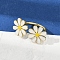 Brass Cuff Rings for Women, Flower, with Enamel, Rack Plating, Cadmium Free & Lead Free, Long-Lasting Plated, Real 18K Gold Plated, Flower: 15x14.5mm, Inner Diameter: US Size 7 1/4(17.5mm)