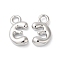 Brass Charms, Real Platinum Plated, Letter E, 13x7.5x3mm, hole: 2.5mm