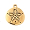 201 Stainless Steel Pendants, Sand Dollar Charm, Flat Round with Flower, Golden, 13.5x12x1mm, Hole: 1.4mm