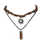 2Pcs 2 Style Natural Tiger Eye Bullet & Alloy Sun Pendant Necklaces Set, with Chips Beaded Chains, 12.80~17.72 inch(32.5~45cm), 1Pc/style