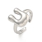 Brass Letter Open Cuff Rings for Women, Cadmium Free & Lead Free, Adjustable, Platinum, Letter U, 15~16.5x7~16.5mm