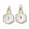 Brass Micro Pave Cubic Zirconia Pendants, Cadmium Free & Lead Free, with Shell, Lock with Eye Pattern, Real 18K Gold Plated, 21.5x13x2mm, Hole: 3mm