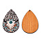 Single Face Printed Basswood Big Pendants, Teardrop Charm with Sheep Skull and Leopard Print Pattern, Floral White, 60x40x3mm, Hole: 2mm