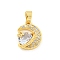 Brass Micro Pave Clear Cubic Zirconia Pendants, Moon & Star, Real 18K Gold Plated, Clear, 19x13.5x6.5mm, Hole: 4x3.5mm
