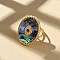 Oval 304 Stainless Steel & Paua Shell & Rhinestone Cuff Rings for Women, Ion Plating(IP), Real 18K Gold Plated, 26x20mm, Inner Diameter: 17mm