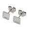 Non-Tarnish 304 Stainless Steel Stud Earrings Findings, Square Tray Settings, Stainless Steel Color, Tray: 4x4mm, 6x6mm, Pin: 0.7mm