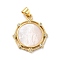 Eco-friendly Brass Micro Pave Clear Cubic Zirconia Pendants, with Natural Shell, Long-Lasting Plated, Real 18K Gold Plated, Cadmium Free & Lead Free, Hexagon, Floral White, 24.5x21x3mm, Hole: 4.5x3.6mm