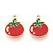 304 Stainless Steel Charms, with Enamel, Real 14K Gold Plated, Tomato Charm, Ion Plating(IP), FireBrick, 12x9.5x0.8mm, Hole: 1mm