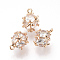Brass Cubic Zirconia Charms, Cadmium Free & Nickel Free & Lead Free, Cube, Light Gold, 12x9x9mm, Hole: 1mm