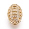 Brass Micro Pave Cubic Zirconia Beads, Sports Beads, Rugby, Clear, Golden, 17x11.5mm, Hole: 1.5mm