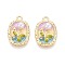 Rack Plating Alloy Rhinestone Enamel Pendants, Rectangle & Flower, with ABS Imitation Pearl, Light Gold, 23x15x5.5mm, Hole: 2mm