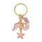 Alloy Enamel Keychain, with Iron Rings, Ocean Theme, Pink, 68mm
