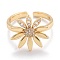Brass Micro Pave Clear Cubic Zirconia Cuff Rings, Open Rings, Long-Lasting Plated, Flower, Golden, US Size 6, Inner Diameter: 17mm