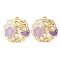 Rack Plating Alloy Enamel Pendants, with ABS Imitation Pearl, Golden, Flat Round with Flower Charm, Orchid, 28x27.5x5mm, Hole: 2mm