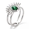 Ion Plating(IP) 304 Stainless Steel Ring, Synthetic Malachite Rings, Flower, 15.5x12.5mm, Inner Diameter: Adjustable