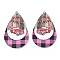 Christmas Theme PU Leather Big Pendants, with Platinum Tone Iron Jump Ring, teardrop, with Car, Pearl Pink, 56.5x37x3mm, Hole: 5mm