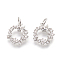 Brass Micro Pave Cubic Zirconia Charms, Lead Free & Cadmium Free & Nickel Free, Ring with Star, Hollow, Real Platinum Plated, 12x14x2mm, Hole: 3mm