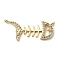 Brass Micro Pave Cubic Zirconia Pendants, Fishbone Charms, Long-Lasting Plated, Cadmium Free & Lead Free, Real 18K Gold Plated, Clear, 12.5x28x2.5mm, Hole: 1mm