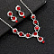 Flower Brass Rhinestone Pendant Necklaces & Stud Dangle Earrings Sets, Light Siam, 380mm & 33x10mm