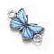 Printed Alloy Connector Charms, with Enamel, Butterfly Link, Cadmium Free & Lead Free, Platinum, Cornflower Blue, 12x23x2mm, Hole: 2.5mm