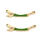 Ion Plating(IP) 304 Stainless Steel Crystal Rhinestone Connector Charms, Bamboo Stick Links with Olive Drab Enamel, Golden, 7.5x30x2mm, Hole: 1.2mm