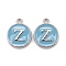 Platinum Plated Alloy Enamel Charms, Cadmium Free & Lead Free, Enamelled Sequins, Flat Round with Letter, Sky Blue, Letter.Z, 14x12x2mm, Hole: 1.5mm