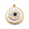 304 Stainless Steel Enamel Rhinestone Pendants, PVD Vacuum Plating, Evil Eye, Real 18K Gold Plated, Flat Round, 17.5x15x3mm, Hole: 1.5mm