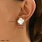 Elegant French Style Copper & Imitation Pearl Stud Earrings for Women, Golden, Clover, 15x15mm