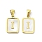 Ion Plating(IP) 304 Stainless Steel Pave Shell Pendants, Rectangle Charm, Real 18K Gold Plated, Letter I, 17.5x12x1.5mm, Hole: 3x5mm