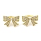 Brass Micro Pave Clear Cubic Zirconia Cuff Earrings for Women, Bowknot, Real 18K Gold Plated, 20x14mm
