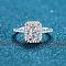 Rhodium Plated 925 Sterling Silver Micro Pave 8.2x4.9mm Moissanite Finger Rings for Women, Rectangle, Platinum, US Size 6 1/2(16.9mm)