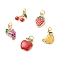 10Pcs 5 Styles Alloy Enamel Pendants, with Jump Rings, Light Gold, Banana & Apple & Strawberry & Grapes & Cherry, Mixed Color, 13~17x9~12x2~2.5mm, 2pcs/style