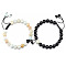 2Pcs Couple Natural Amazonite & Black Stone Braided Beads Bracelet Sets, Adjustable Heart Magnetic Clasps Bracelets