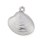 Non-Tarnish 304 Stainless Steel Charms, Shell Shape Charm, Stainless Steel Color, 14x13x4mm, Hole: 1mm
