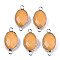 Natural White Jade Links/Connectors, Platinum Tone Brass Edge, Faceted Oval, Orange, 27.5x14~15x6mm, Hole: 2mm