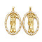 Brass Micro Pave Cubic Zirconia Pendants, Nickel Free, Oval with Virgin, Real 16K Gold Plated, 41.5x25.5x5mm, Hole: 2.5x5mm