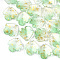 Two Tone Transparent Spray Painted Glass Charms, with Glitter Powder, Frosted, Flower, Light Green, 15x15x4mm, Hole: 1.2mm
