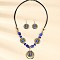 Bohemian Style Acrylic Flat Round Beaded & Pendant Necklaces & Dangle Earrings Sets, Royal Blue, 550~620mm