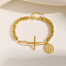 304 Stainless Steel Beaded Bracelets for Women, Cross with Virgin Mary, Golden, 7-5/8 inch(19.4cm)