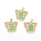 Brass Micro Pave Cubic Zirconia, Long-Lasting Plated, Matte, with Dyed & Heated Agate, Butterfly, Matte Gold Color, 17.5x22.5x6.4mm, Hole: 4x3.7mm