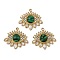 Synthetic Malachite Eye Pendants, 304 Stainless Steel Crystal Rhinestone Charms, Real 18K Gold Plated, PVD Vacuum Plating, 18x19.5x4mm, Hole: 1.5mm