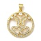 Rack Plating Brass Micro Pave Cubic Zirconia Pendants, Long-Lasting Plated, Lead Free & Cadmium Free, Round Ring with Heart and Butterfly Charms, Real 18K Gold Plated, 25x22x4mm, Hole: 5x3mm